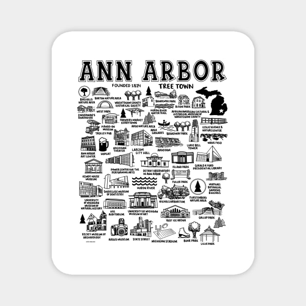 Ann Arbor Map Magnet by fiberandgloss