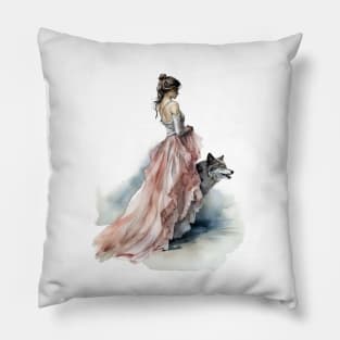 Woman with wolf Pillow