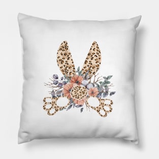 Cute leopard floral boho bunny ears illustration Pillow