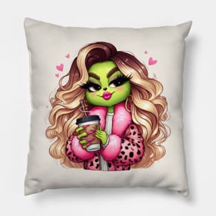 Boujie Green Girl Christmas Pillow