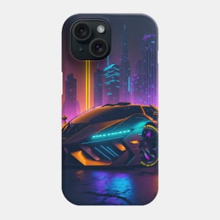 Dark Neon Sports Car in Japanese Neon City Phone Case