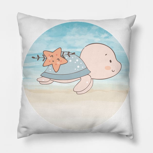 Cute Sea Turtle Starfish Pillow by Art master