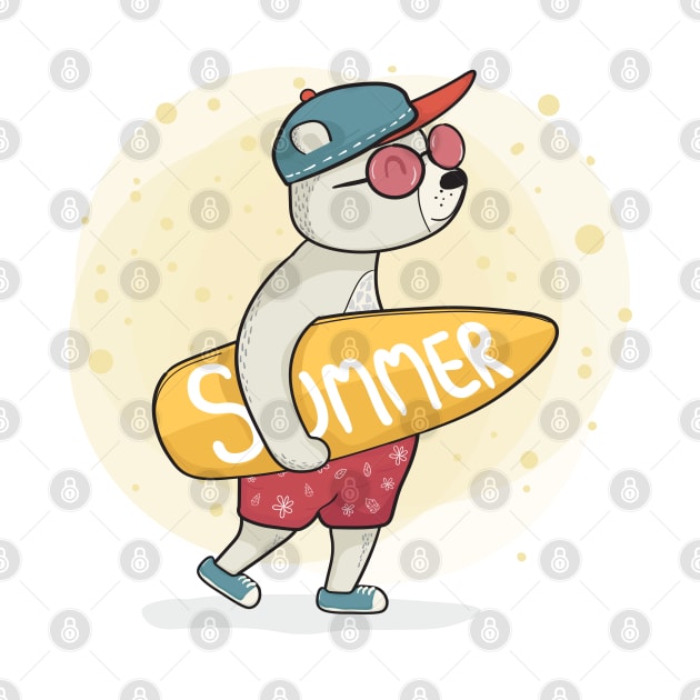 Cute bear with surfboard summer lover cute cartoon by Janatshie