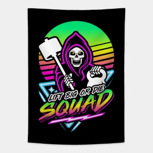 Lift Big Or Die Squad (Gym Reaper) Retro Neon Synthwave 80s 90s Tapestry