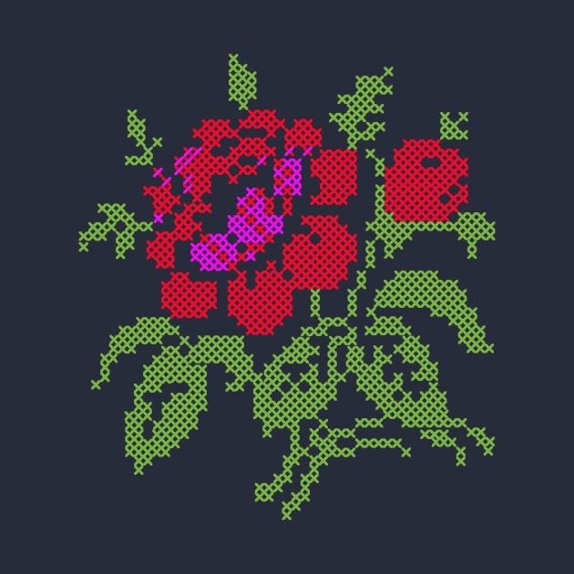 Vintage Embroidered Red Rose by oknoki