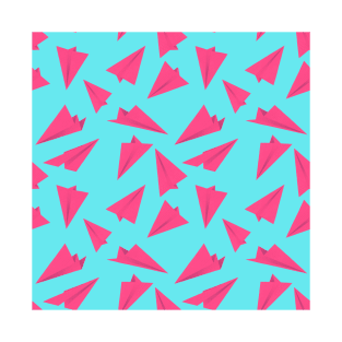 Paper Planes Pattern Pink Blue T-Shirt