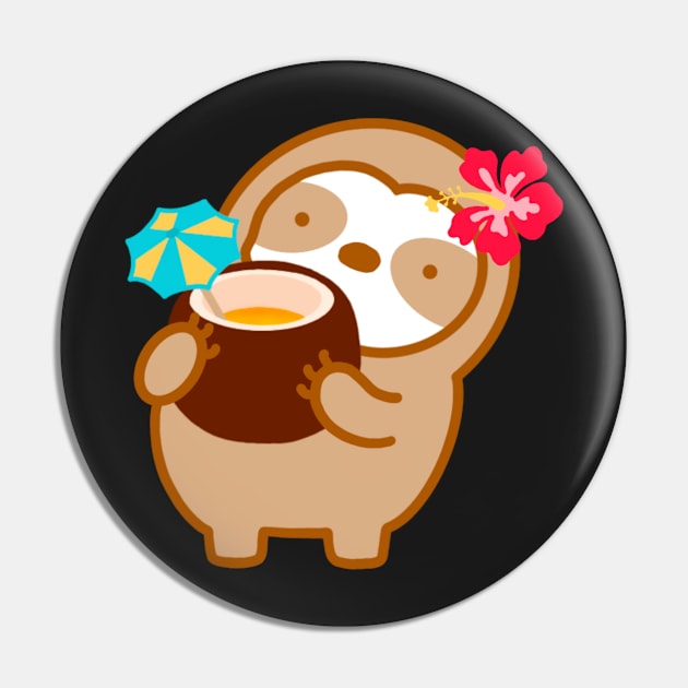 Cute Tropical Coconut Drink Sloth Pin by theslothinme