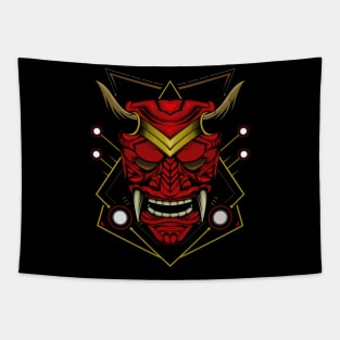 Demon mask illustration with sacred symbol Tapestry