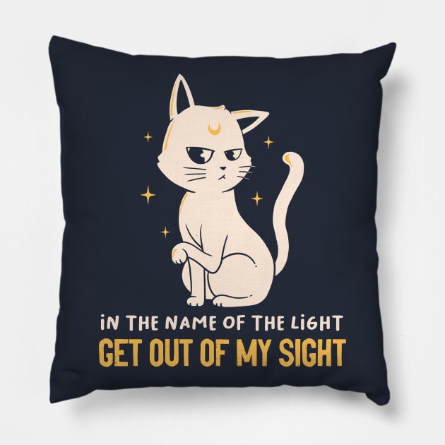 In The Name Of The Light Funny Cute Cat Pillow by eduely