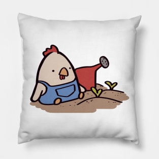 Kawaii Cartoon Chicken's Gardening Break Pillow