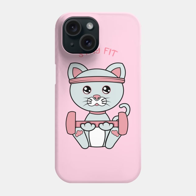 Stay fit, Cute cat lifting weights. Phone Case by JS ARTE