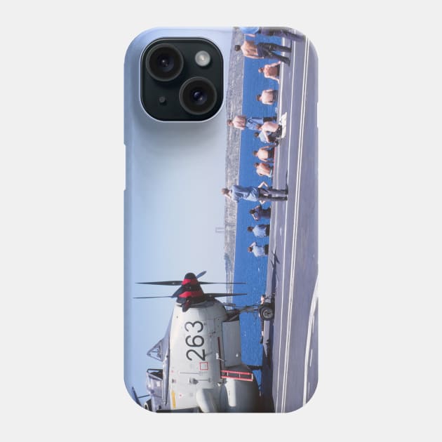 Fairey Gannet (nose of) alongside sailors on board the Royal Navy aircraft carrier HMS Hermes in the 1960s Phone Case by ownedandloved