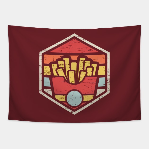 Retro Badge Fries Tapestry by rojakdesigns