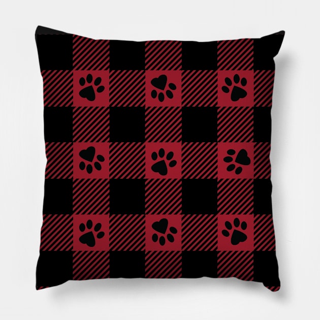 Red Paw Print Plaid Pillow by PLLDesigns