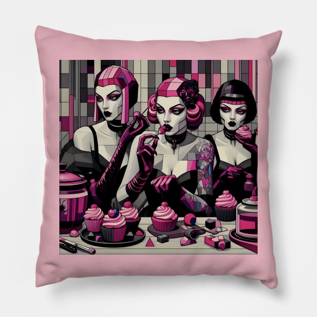 Black With Pink Frosting-Goth Girls Pillow by Delulu Designs