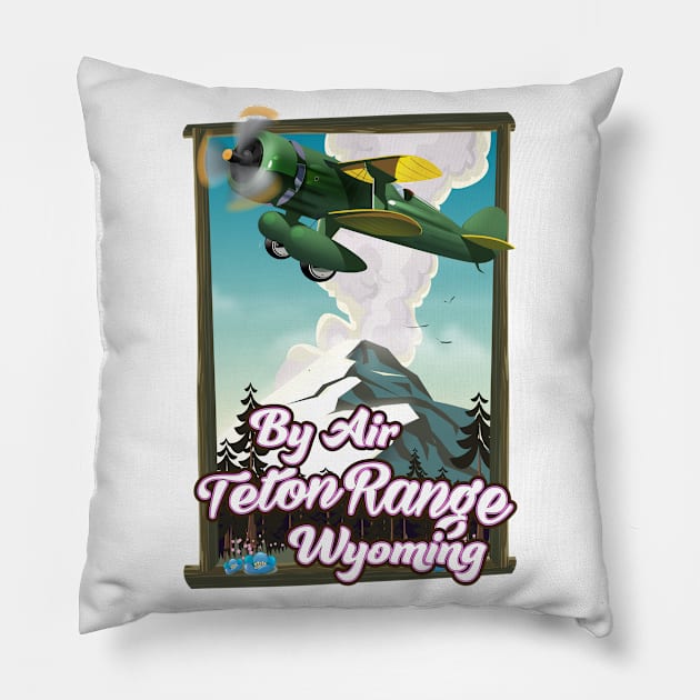 Teton Range Wyoming Travel poster Pillow by nickemporium1