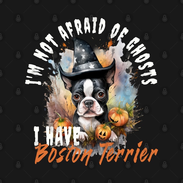 Boston Terrier Dog Ghost Guardian Vintage Halloween Funny by Sniffist Gang