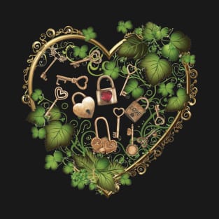 Locks of Love - Vintage Keys in a Celtic Floral Heart T-Shirt