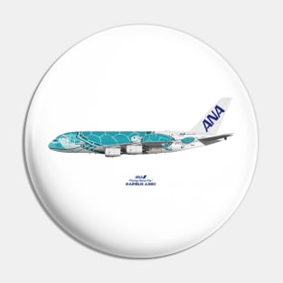 Illustration of ANA Airbus A380 - Flying Honu Kia Pin