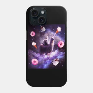 Outer Space Cat Riding Llama Unicorn - Donut Phone Case