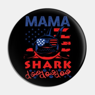 Mama Shark American Flag July Of 4th Pin