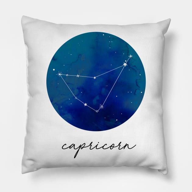 Capricorn Watercolor Zodiac Constellation Pillow by aterkaderk