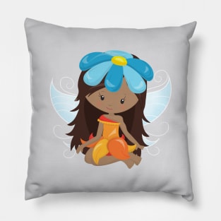 African American Fairy, Forest Fairy, Flowers Pillow