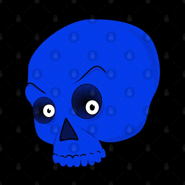 Newsprint Scary Blue Skull by Braznyc