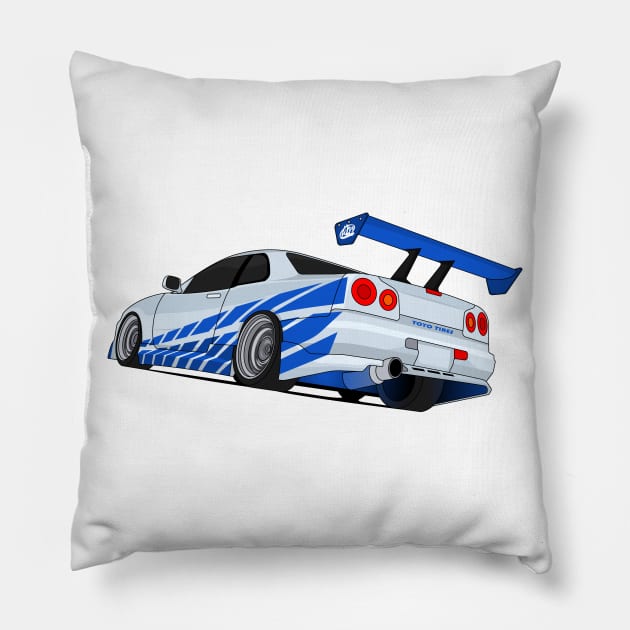 SKYLINE GTR R34 FAST AND FURIOUS Pillow by VENZ0LIC