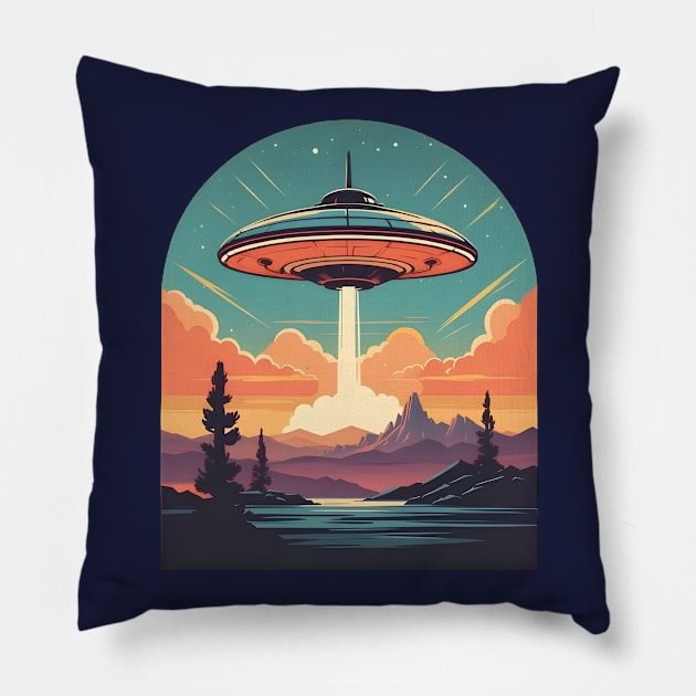 UFO Invasion In Los Angeles California Pillow by VivaLaRetro