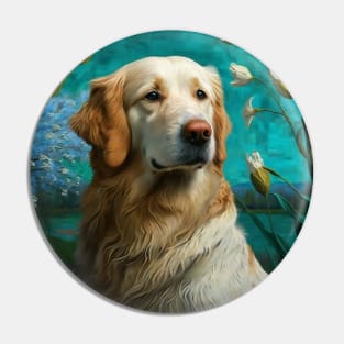 Golden Retriever Posing for a Painting Pin