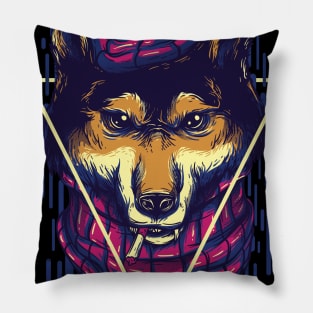 a wolf with a cap Pillow