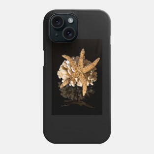 Corals and sea star on black reflective background Phone Case