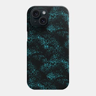 Distressed Black and Teal Floral Grunge Pattern Phone Case