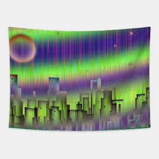 Futuristic city silhouettes Tapestry