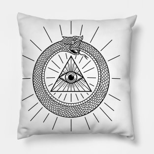 Ouroboros, all-seeing eye (Black) Pillow