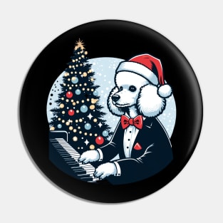 Poodle Playing Piano Christmas Pin