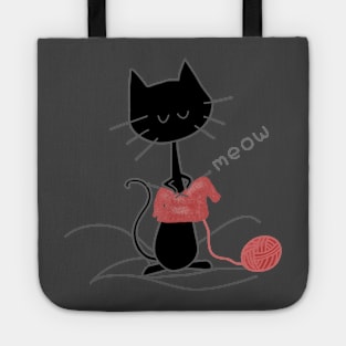 Black Knitting Cat - Asphalt Tote