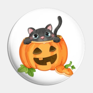 halloween cartoon cat and pumpkin Pin