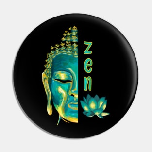 Zen Buddhist Digital Painting Blue & Yellow Buddha Lotus Art Pin