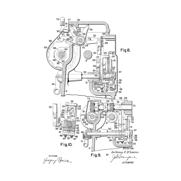 Zigzag Mechanism for Sewing Machine Vintage Patent Hand Drawing by TheYoungDesigns