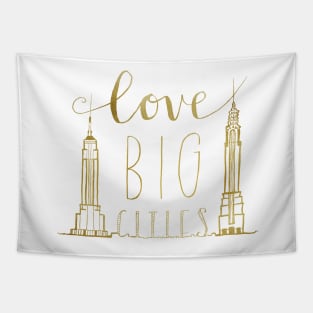 New York City Skyline Illustrations and Lettering--Love Big Cities in Gold Tapestry