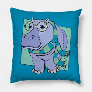 Hippo in Scarf Pillow