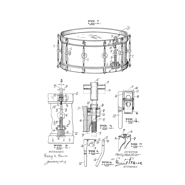 Snare Drum Muffler Vintage Patent Hand Drawing by TheYoungDesigns