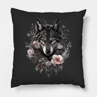 Gothic Floral Wolf Pillow