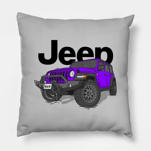 Purple Jeep Wrangler Rubicon Pillow by 4x4 Sketch