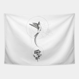 Beautiful Bird Flying with Rose and Geometrical Shapes Tapestry