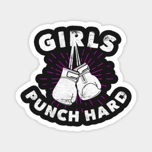 Girls Boxing Girls Punch Hard Distressed  Gloves Workout Magnet