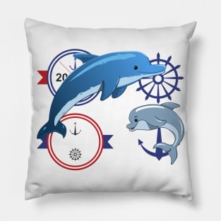 funny dolphin family Pillow