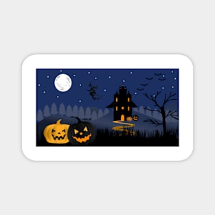 Halloween background with pumpkins, Graves, full moon, and bats stock illustration Magnet